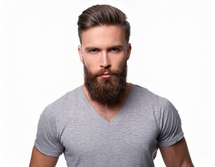 Man with beard grey t-shirt