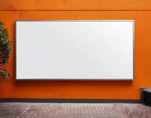 Horizontal mock up poster on orange building wall