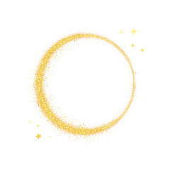 Gold round circle frame golden small stars and glitter particles