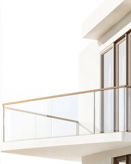 Fototapeta premium Modern balcony design featuring sleek railing and large windows in bright daylight