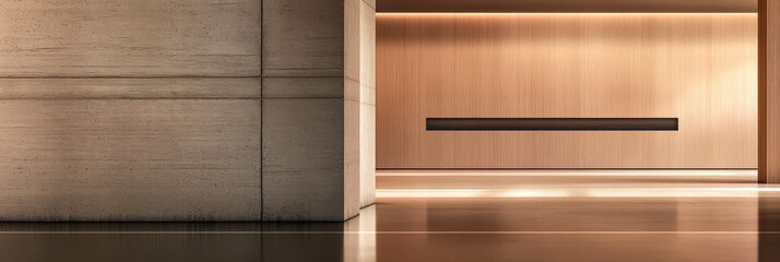 Modern minimalistic interior design showcases a blend of concrete and wood elements