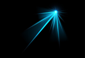 Blue laser beams from explosion, burst energy effect vector illustration, glowing neon light rays, spotlight flash show