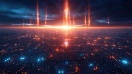 Naklejka premium night earth global virtual internet world connection of metaverse technology network digital communication and worldwide networking on connect 3d background earth globe with space