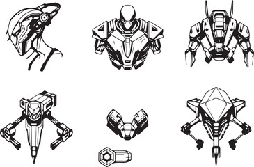 A set of elements for flat design in cyberpunk style. Hand drawn vector illustration