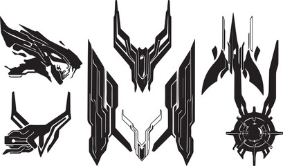 A set of elements for flat design in cyberpunk style. Hand drawn vector illustration