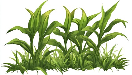Fototapeta premium Lush green plants growing in grass, illustration
