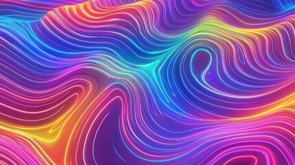 Fototapeta premium Abstract Rainbow Neon Waves: A Vibrant Digital Art