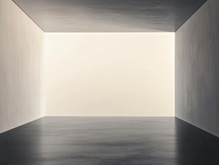 Fototapeta premium Minimalist empty room with soft lighting and smooth concrete floor