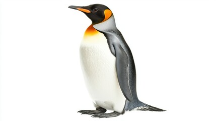 Fototapeta premium Profile View of a Majestic King Penguin Standing Proudly Against a Plain Background