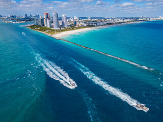 Miami South beach landscape aerial view. Skyline aerial on Miami marina, Florida. Aerial Miami...