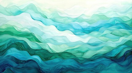 Obraz premium Abstract Teal and Green Watercolor Landscape Painting