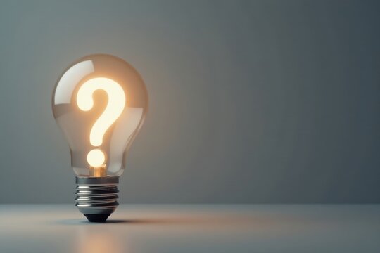 Illuminated Inquiry A Glowing Question Mark Inside a Light Bulb on a Simple Background