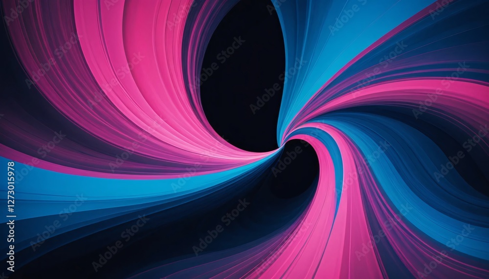 Poster vibrant abstract curves . flowing pink and blue swirls . deep black background . dynamic movement an