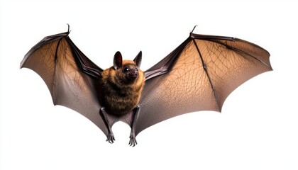 A close-up of a bat in flight showcasing its wings and fur details.