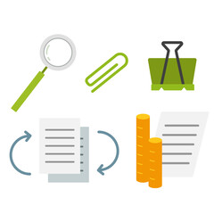 사무용품(클립+문서+종이+돋보기+집게)