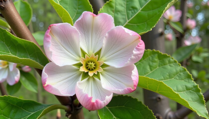 Obraz premium Minimalist botanical close-up, single apple blossom in bloom, beauty of nature