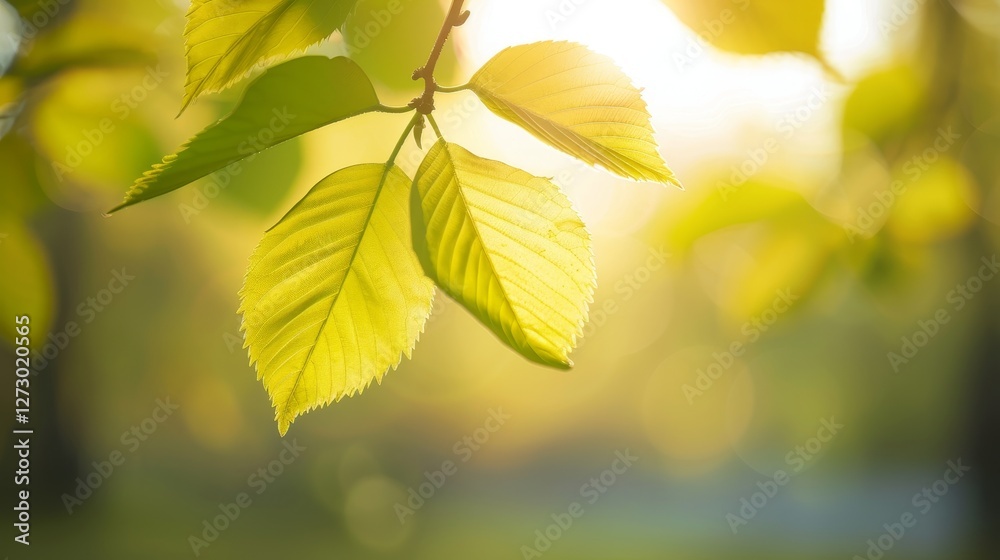 Canvas Prints a close-up view of fresh green leaves illuminated by soft morning light. serene and refreshing atmos