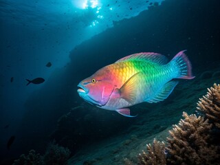 Fototapeta premium Colorful fish swimming in a vibrant underwater scene.