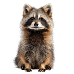 Fototapeta premium Angled view full body shot of an extremely perfect looking single raccoon dog isolated on a white transparent background