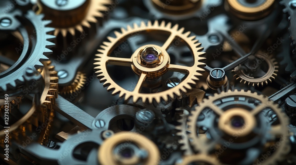 Poster A close-up of a complex clockwork mechanism, with intricate gears rotating smoothly, demonstrating precision and the beauty of mechanical engineering.