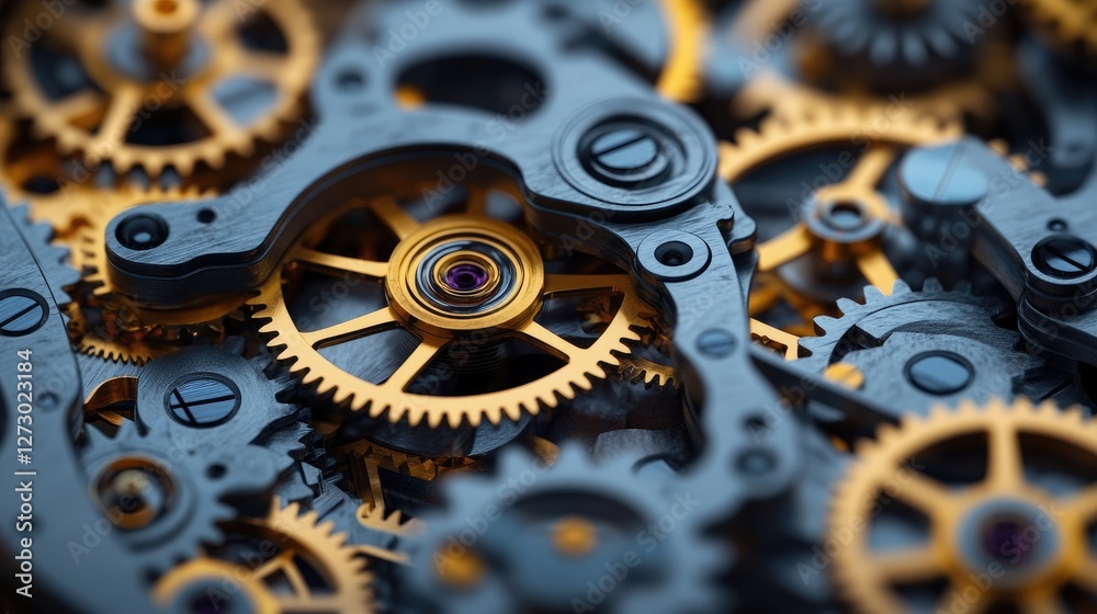 Poster A close-up of a complex clockwork mechanism, with intricate gears rotating smoothly, demonstrating precision and the beauty of mechanical engineering.