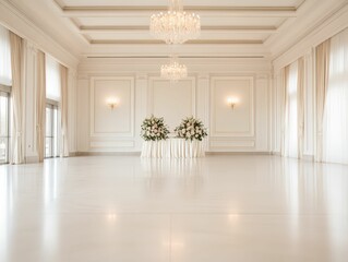 Elegant deco ballroom with soft lighting and gold details for events modern venue minimalist decor serene ambiance
