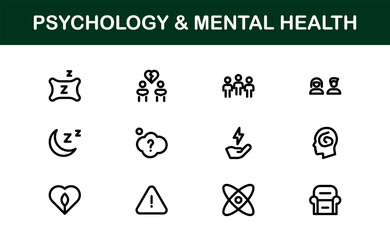 Psychology and Mental Health Icons Set. Essential Icons for Therapy, Counseling, and Mental Wellness