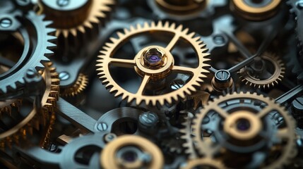 A close-up of a complex clockwork mechanism, with intricate gears rotating smoothly, demonstrating precision and the beauty of mechanical engineering.