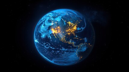 Obraz premium planet earth illuminated at night from space showcasing north america south america europe africa asia and the middle east interconnected through global networks and technological community