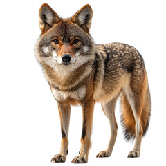 Fototapeta premium Angled view full body shot of an extremely perfect looking single red wolf isolated on a white transparent background