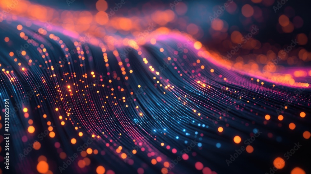Aufkleber a close-up of fiber optic strands on a circuit board, transmitting data with vibrant lights, represe