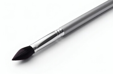 Make up brush, professional makeup brush with black handle, silver ferrule, close-up view