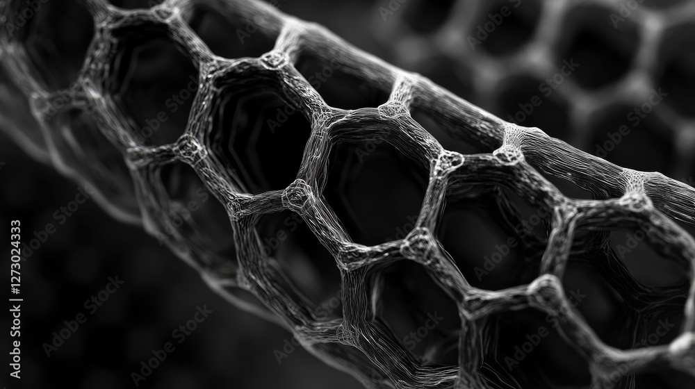 Poster A close-up of high-tech nanotube structures with hexagonal patterns, illustrating the precision and innovation that drive advancements in science and technology.
