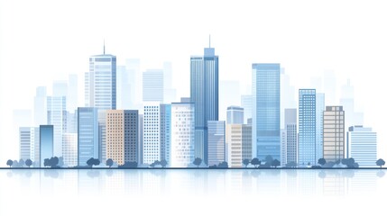 Fototapeta premium Cityscape skyline, urban panorama, modern buildings, business district, reflection, website banner