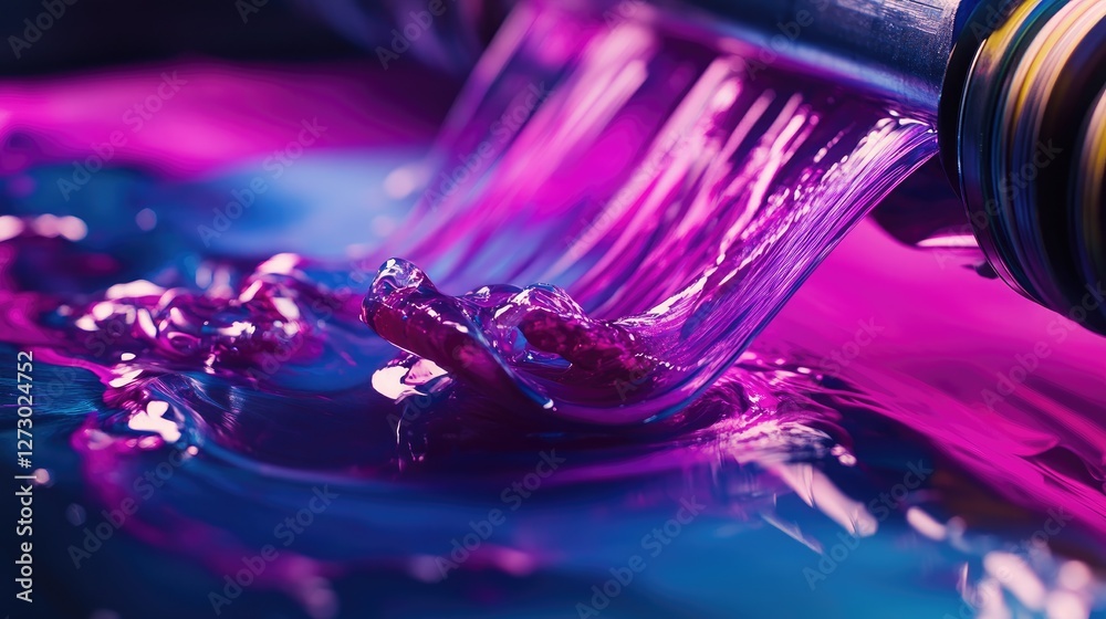 Aufkleber a close-up view of vibrant ink flowing through printing rollers in an industrial setting, highlighti