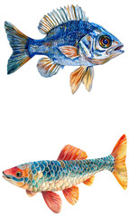 Vivid watercolor fish illustrations underwater scene art showcase colorful palette engaging concept translate background