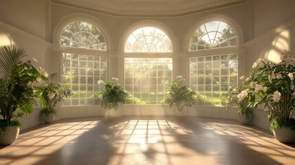 Elegant victorian conservatory filled with hand-drawn orchids sunlit retreat botanical haven tranquil ambiance artistic essence