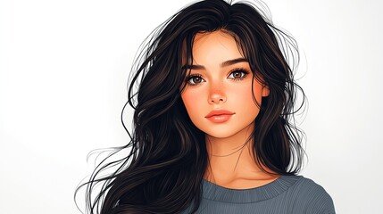 Naklejka premium portrait of a cute brunette girl with long hair isolated on transparent background no background png format with white background option for versatile design use