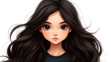 Naklejka premium portrait of a cute brunette girl with long hair isolated on transparent background no background png format with white background option for versatile design use