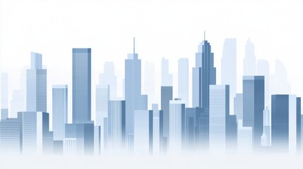 Naklejka premium Cityscape skyline, foggy morning, urban development, website background