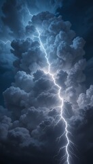 Naklejka premium Dramatic Sky Portrait, Electrical Storm with Lightning Strike Through Cumulonimbus Clouds