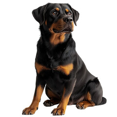 Obraz premium Angled view full body shot of an extremely perfect looking single rottweiler mix isolated on a white transparent background