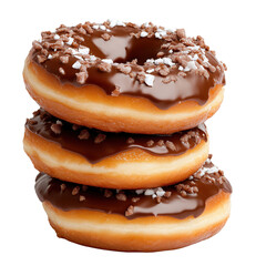Delicious chocolate donuts stack on transparent background dessert photography sweet indulgence