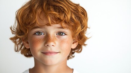 portrait of a smiling ginger haired boy with freckles isolated on transparent background ideal for creative projects and digital artworks png with white background