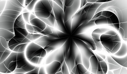 abstract mysterious fractal flower pattern monochrome shades of grey black and white background texture 