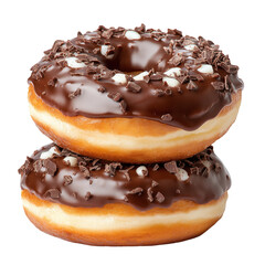 Sweet chocolate donuts stacked on transparent background, png