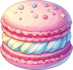 Watercolor Macaron Pastel French Dessert Illustration Cartoon