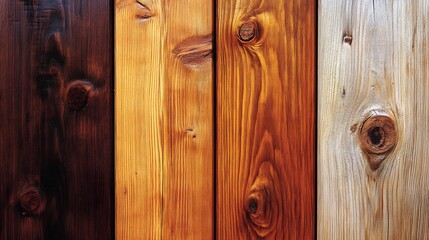 Richly stained wood planks display diverse hues vertical arrangement. AI Generated