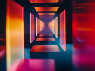 Futuristic Neon Light Tunnel with Abstract Glow Generative AI  