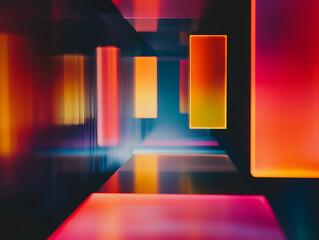 Futuristic Neon Light Tunnel with Abstract Glow Generative AI  